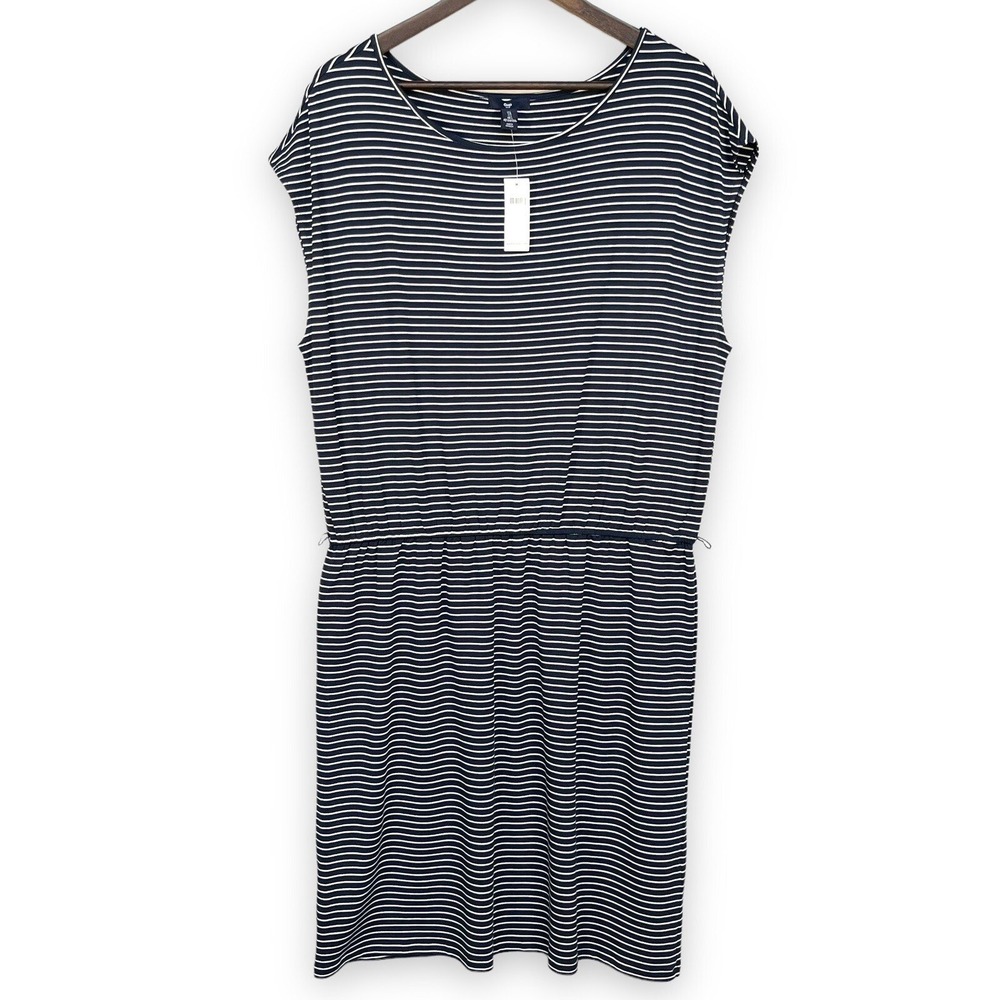 Gap Factory T-Shirt Dress Women L Navy Blue Striped Sleeveless Elastic Waist NWT